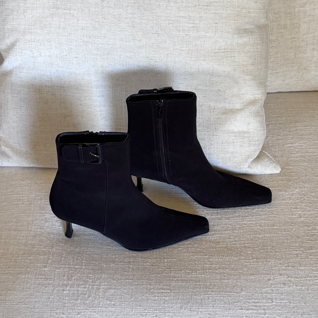 Stuart Weitzman Black Suede Pointed Toe Ankle Booties